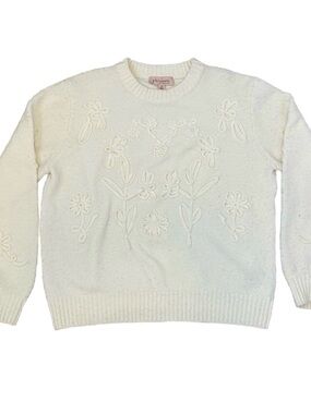 Philosophy Ivory Crewneck Sweater with Floral Appliqué